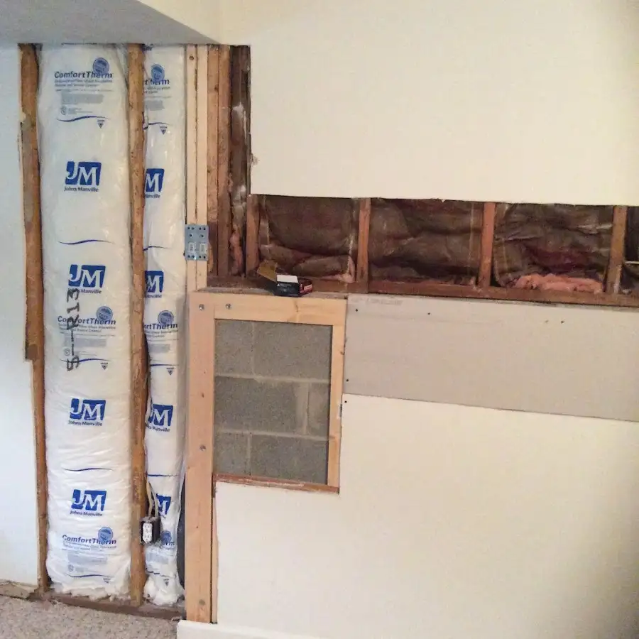Wall insulation replacement during Basement Flood Cleanup in Colchester